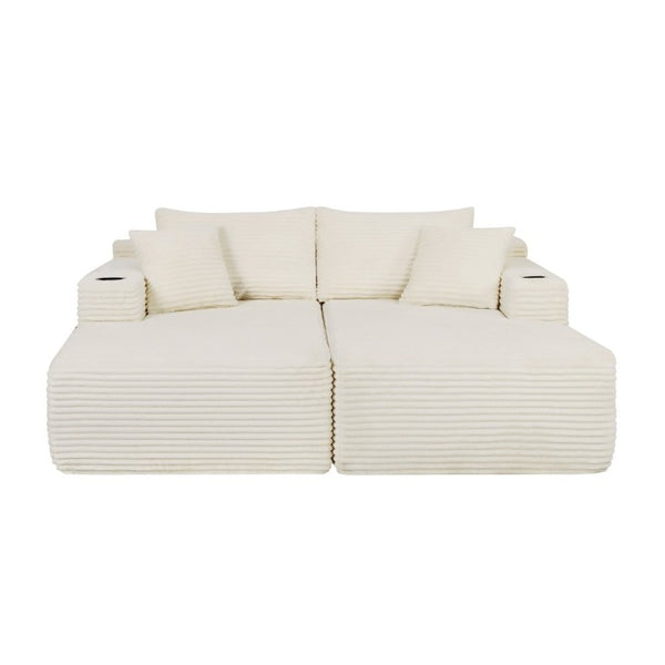 English Elm 76Cloud Plush Sectional with Dual Chaise Deep Seat and Cup Holder for Living Room W3975S00175
