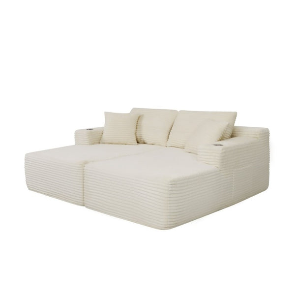 English Elm 76Cloud Plush Sectional with Dual Chaise Deep Seat and Cup Holder for Living Room W3975S00175