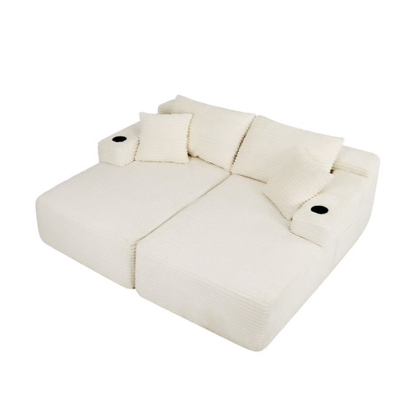 English Elm 76Cloud Plush Sectional with Dual Chaise Deep Seat and Cup Holder for Living Room W3975S00175