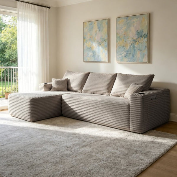 English Elm 108 Inch Modular L-Shape Sectional Deep Plush Corduroy Sofa for Living Room Lounge W3975S00177