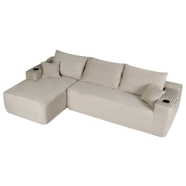 English Elm 108 Inch Modular L-Shape Sectional Deep Plush Corduroy Sofa for Living Room Lounge W3975S00177