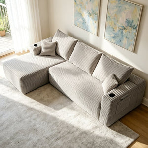 English Elm 108 Inch Modular L-Shape Sectional Deep Plush Corduroy Sofa for Living Room Lounge W3975S00177