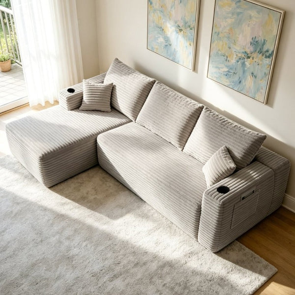 English Elm 108 Inch Modular L-Shape Sectional Deep Plush Corduroy Sofa for Living Room Lounge W3975S00177