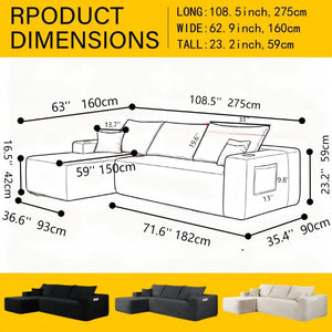 English Elm 108 Inch Modular L-Shape Sectional Deep Plush Corduroy Sofa for Living Room Lounge W3975S00177