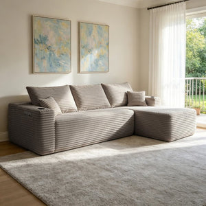 English Elm 108 Inch Cloud Sectional with Corduroy Plush Cushions Deep Lounge Sofa for Living Room W3975S00178