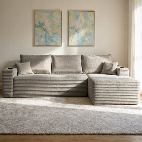 English Elm 108 Inch Cloud Sectional with Corduroy Plush Cushions Deep Lounge Sofa for Living Room W3975S00178