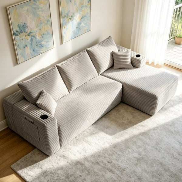 English Elm 108 Inch Cloud Sectional with Corduroy Plush Cushions Deep Lounge Sofa for Living Room W3975S00178