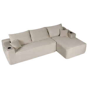 English Elm 108 Inch Cloud Sectional with Corduroy Plush Cushions Deep Lounge Sofa for Living Room W3975S00178