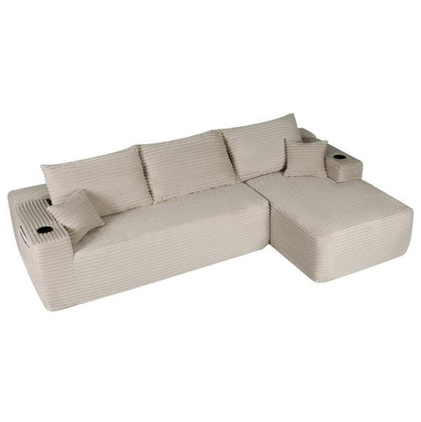 English Elm 108 Inch Cloud Sectional with Corduroy Plush Cushions Deep Lounge Sofa for Living Room W3975S00178