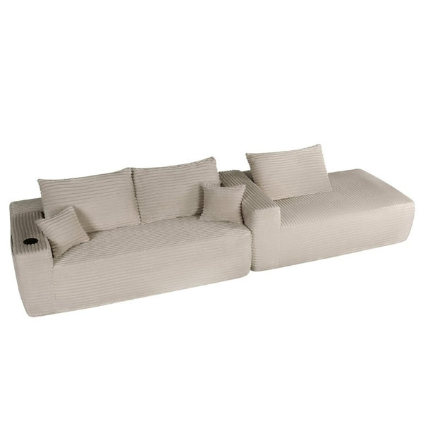 English Elm 108 Inch Cloud Sectional with Corduroy Plush Cushions Deep Lounge Sofa for Living Room W3975S00178