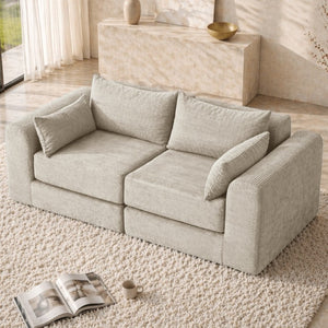 English Elm 71Inch-Modular Corduroy 2 Seater Sofa Layered Silhouette for Contemporary Living Rooms Camel W3975S00179