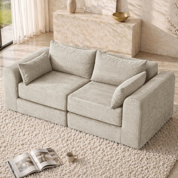 English Elm 71Inch-Modular Corduroy 2 Seater Sofa Layered Silhouette for Contemporary Living Rooms Camel W3975S00179