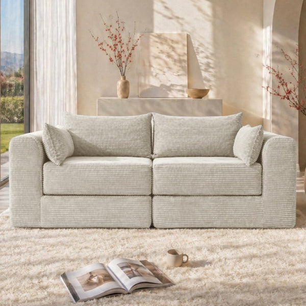 English Elm 71Inch-Modular Corduroy 2 Seater Sofa Layered Silhouette for Contemporary Living Rooms Camel W3975S00179