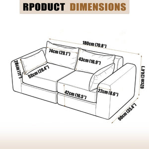 English Elm 71Inch-Modular Corduroy 2 Seater Sofa Layered Silhouette for Contemporary Living Rooms Camel W3975S00179