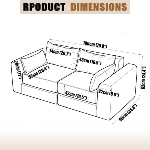 English Elm 71Inch-Modular Corduroy 2 Seater Sofa Layered Silhouette for Contemporary Living Rooms Camel W3975S00179