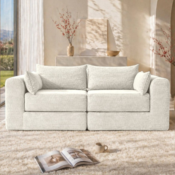 English Elm 71Inch-Modular Corduroy 2 Seater Sofa Layered Silhouette for Contemporary Living Rooms Beige W3975S00180
