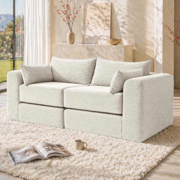 English Elm 71Inch-Modular Corduroy 2 Seater Sofa Layered Silhouette for Contemporary Living Rooms Beige W3975S00180