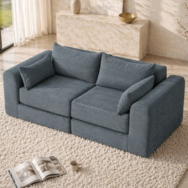 English Elm 71Inch-Modular Corduroy 2 Seater Sofa Layered Silhouette for Contemporary Living Rooms Grey W3975S00181