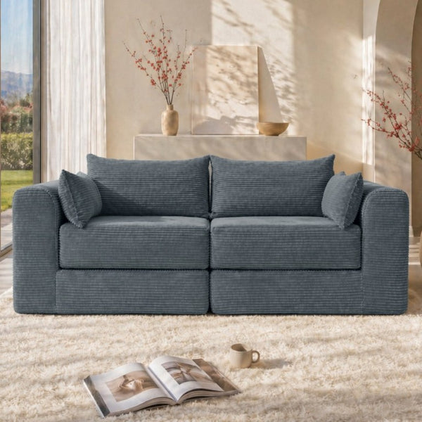 English Elm 71Inch-Modular Corduroy 2 Seater Sofa Layered Silhouette for Contemporary Living Rooms Grey W3975S00181