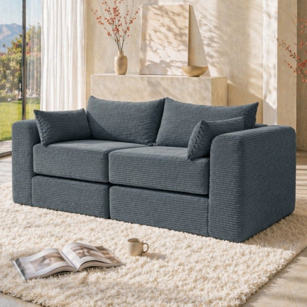 English Elm 71Inch-Modular Corduroy 2 Seater Sofa Layered Silhouette for Contemporary Living Rooms Grey W3975S00181