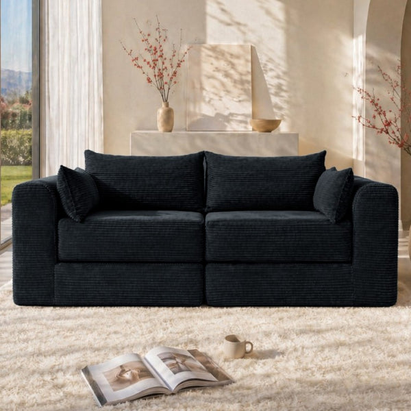 English Elm 71Inch-Modular Corduroy 2 Seater Sofa Layered Silhouette for Contemporary Living Rooms Black W3975S00182
