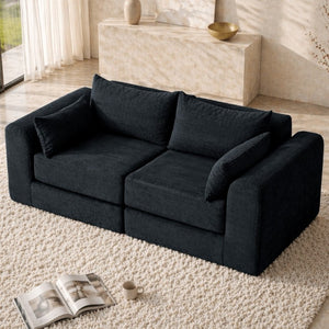English Elm 71Inch-Modular Corduroy 2 Seater Sofa Layered Silhouette for Contemporary Living Rooms Black W3975S00182