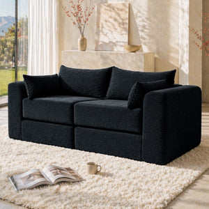 English Elm 71Inch-Modular Corduroy 2 Seater Sofa Layered Silhouette for Contemporary Living Rooms Black W3975S00182