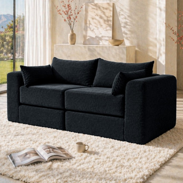 English Elm 71Inch-Modular Corduroy 2 Seater Sofa Layered Silhouette for Contemporary Living Rooms Black W3975S00182