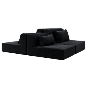 English Elm 71Inch-Modular Corduroy 2 Seater Sofa Layered Silhouette for Contemporary Living Rooms Black W3975S00182