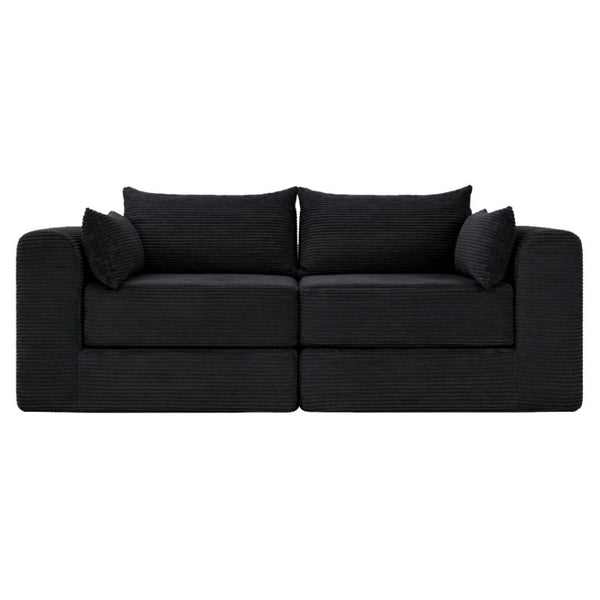 English Elm 71Inch-Modular Corduroy 2 Seater Sofa Layered Silhouette for Contemporary Living Rooms Black W3975S00182
