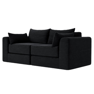 English Elm 71Inch-Modular Corduroy 2 Seater Sofa Layered Silhouette for Contemporary Living Rooms Black W3975S00182