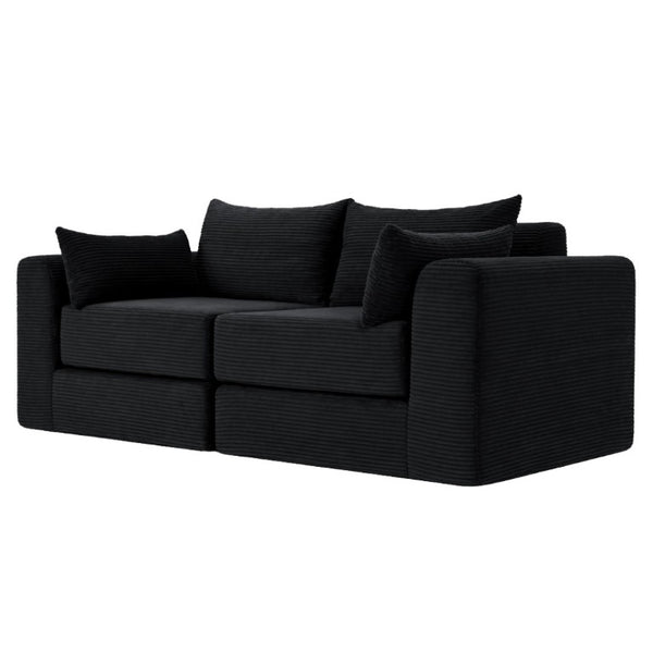 English Elm 71Inch-Modular Corduroy 2 Seater Sofa Layered Silhouette for Contemporary Living Rooms Black W3975S00182