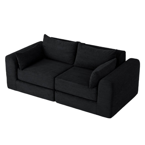 English Elm 71Inch-Modular Corduroy 2 Seater Sofa Layered Silhouette for Contemporary Living Rooms Black W3975S00182