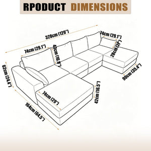 English Elm Upholstered Modular Floor Sectional in Corduroy with Deep Foam Seating for Lounge Rooms W3975S00183