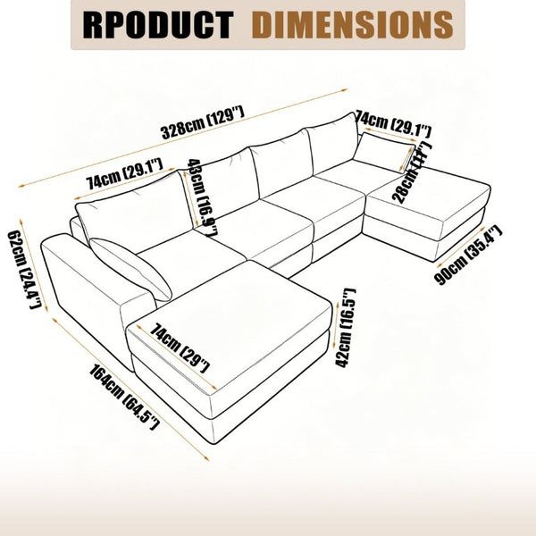 English Elm Upholstered Modular Floor Sectional in Corduroy with Deep Foam Seating for Lounge Rooms W3975S00183