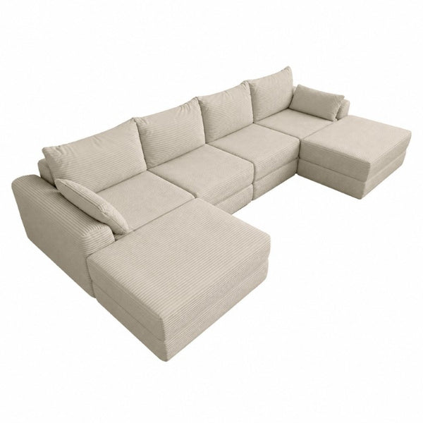 English Elm Upholstered Modular Floor Sectional in Corduroy with Deep Foam Seating for Lounge Rooms W3975S00183