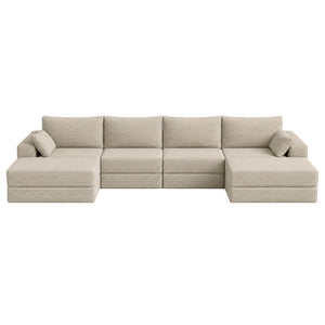 English Elm Upholstered Modular Floor Sectional in Corduroy with Deep Foam Seating for Lounge Rooms W3975S00183