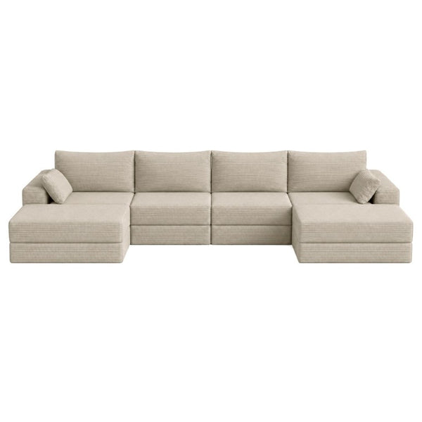 English Elm Upholstered Modular Floor Sectional in Corduroy with Deep Foam Seating for Lounge Rooms W3975S00183
