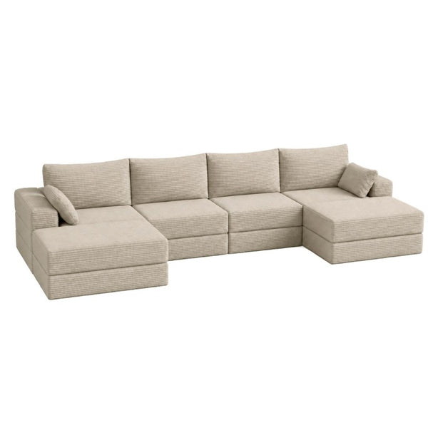 English Elm Upholstered Modular Floor Sectional in Corduroy with Deep Foam Seating for Lounge Rooms W3975S00183