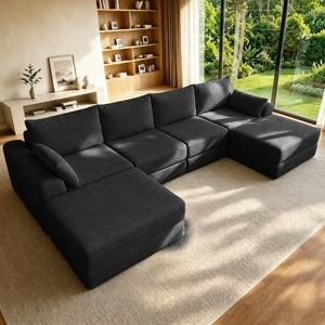English Elm Upholstered U-Shaped Modular Sectional in Corduroy for Open Living Spaces Black W3975S00184