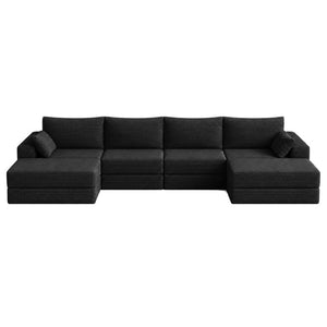 English Elm Upholstered U-Shaped Modular Sectional in Corduroy for Open Living Spaces Black W3975S00184