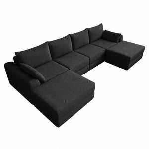 English Elm Upholstered U-Shaped Modular Sectional in Corduroy for Open Living Spaces Black W3975S00184