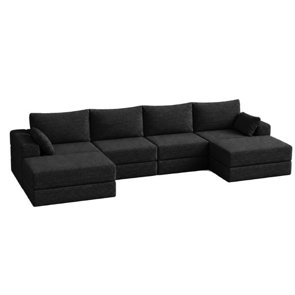 English Elm Upholstered U-Shaped Modular Sectional in Corduroy for Open Living Spaces Black W3975S00184