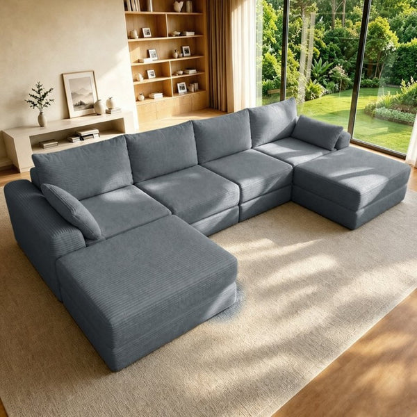 English Elm Upholstered U-Shaped Modular Sectional in Corduroy for Open Living Spaces Grey W3975S00185
