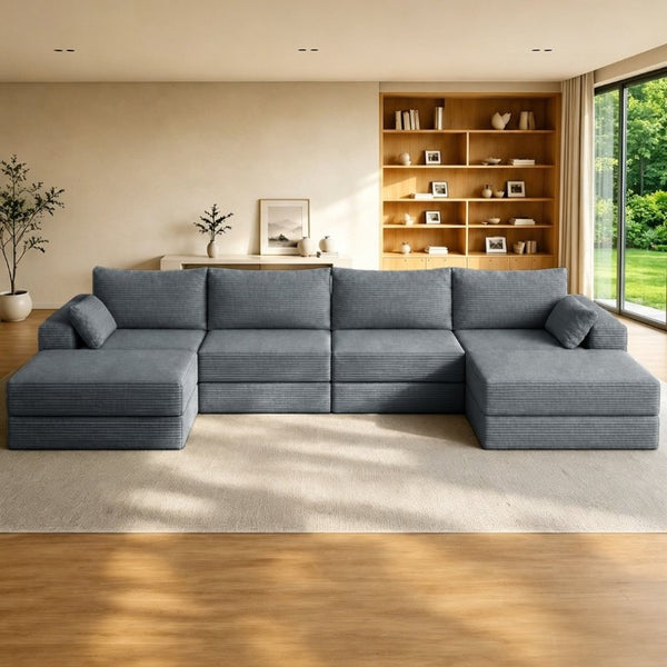 English Elm Upholstered U-Shaped Modular Sectional in Corduroy for Open Living Spaces Grey W3975S00185