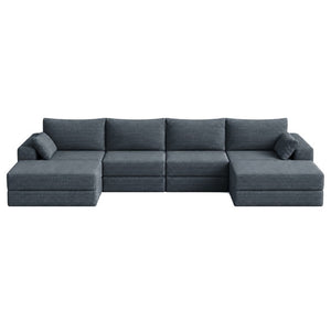 English Elm Upholstered U-Shaped Modular Sectional in Corduroy for Open Living Spaces Grey W3975S00185