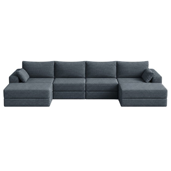 English Elm Upholstered U-Shaped Modular Sectional in Corduroy for Open Living Spaces Grey W3975S00185
