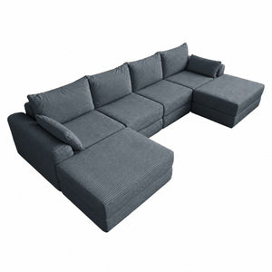 English Elm Upholstered U-Shaped Modular Sectional in Corduroy for Open Living Spaces Grey W3975S00185