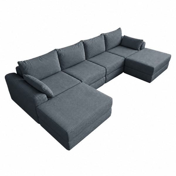 English Elm Upholstered U-Shaped Modular Sectional in Corduroy for Open Living Spaces Grey W3975S00185