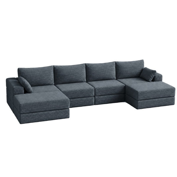 English Elm Upholstered U-Shaped Modular Sectional in Corduroy for Open Living Spaces Grey W3975S00185